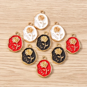Pack of 9 vintage rose enamel pendants with LOVE engraving for jewelry making