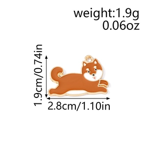 Detailed view of Shiba Inu enamel pendant showing dimensions of 2.8cm x 1.9cm