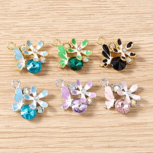 Lot de 6 pendentifs papillon et fleur colorés avec cristaux pour bijoux DIY