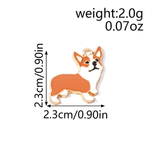 Detailed size view of an orange enamel corgi dog charm for DIY jewelry making and crafts