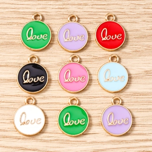 Alloy Enamel Round LOVE Letter Pendants DIY Jewelry Findings Charm For Necklace Bracelet Earrings Keychains Making Accessory