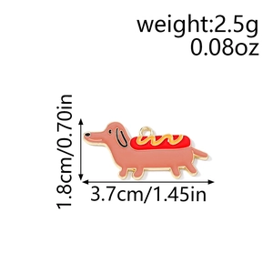 Macro view of dachshund hot dog enamel pendant with 3.7cm length measurement details