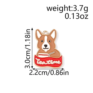 Cute Corgi cartoon enamel pendant with Tea Time banner, 3cm size for DIY jewelry making