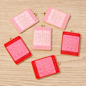 Romantische I Love You Puzzle-Rechteck-Anhänger in Rosa und Rot für DIY-Schmuck