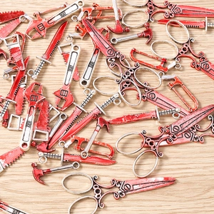 Halloween blood stained alloy charms featuring saws and scissors for DIY jewelry making