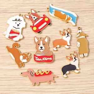 Set of colorful enamel dog charms including Corgi and Shiba Inu for DIY jewelry making