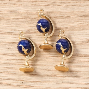 Detailed macro view of vintage globe pendants with blue enamel for DIY jewelry making