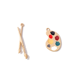 Pinceau doré et pendentifs palette colorés en alliage pour accessoires de bijoux DIY