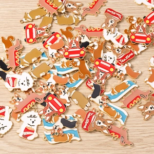 Cute enamel corgi dog charms set with food and car designs for DIY jewelry making