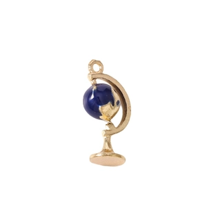 Miniature blue enamel globe pendant with gold frame for DIY jewelry making and necklaces