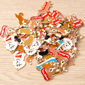 Cartoon corgi and poodle enamel alloy dog pendants for DIY earrings and jewelry making