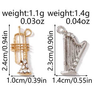Pendentifs trompette dorée et harpe argentée avec strass pour création de bijoux