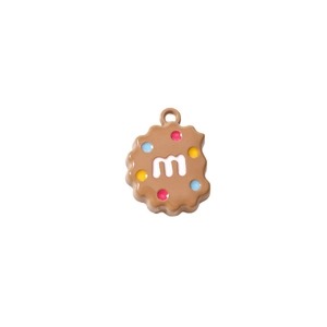 Pendentif biscuit au chocolat créatif avec lettre m blanche et points colorés pour bijoux