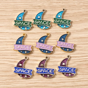 Enamel Zinc Alloy Moon Charms Space Theme Astronomical Pendants For DIY Jewelry Making Necklace Earrings Craft Accessories
