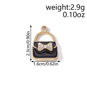 Fashion black enamel handbag pendant with crystal bow design for DIY jewelry crafting