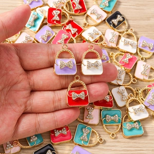 Colorful enamel handbag charms with golden metal bow for DIY jewelry making