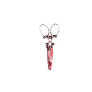 Vintage silver bloody scissors pendant with retro patterns for horror jewelry making
