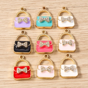 Mini Handbag Alloy Enamel Pendant Charm With Rhinestone Bow For DIY Jewelry Making Necklace Bracelet Earrings Accessory