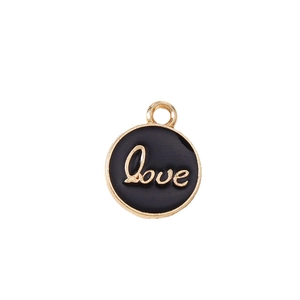 10-pack round gold-plated LOVE charm with black enamel for DIY jewelry making