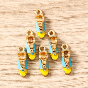 Set of 6 blue and yellow sneaker charms for DIY jewelry making with gold-tone finish