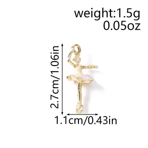 Golden ballet girl charm with white enamel tutu for jewelry making and DIY crafts