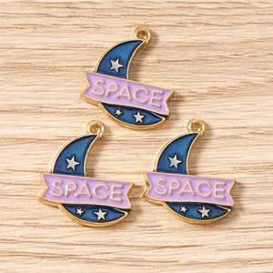 Three deep blue moon charms with purple space banner for DIY jewelry making