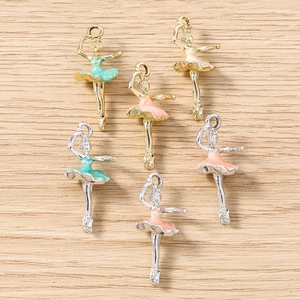 6 pieces of colorful ballet girl enamel pendants in gold and silver finish for jewelry making