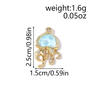 Pendentif méduse dorée avec cristal bleu clair et dimensions de 2,5 cm x 1,5 cm pour DIY