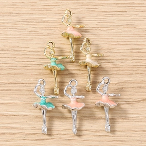 Set of 6 colorful ballet girl charms in gold and silver finish for DIY jewelry