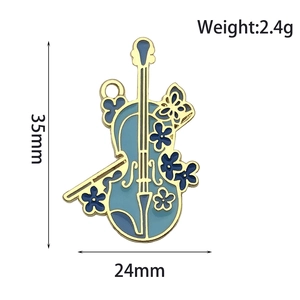 Macro shot of 35mm light blue cello enamel charm with floral pattern and dimensions