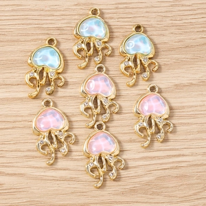 Pendentifs méduse avec pierres opales en cœur et tentacules en cristal pour bijoux DIY