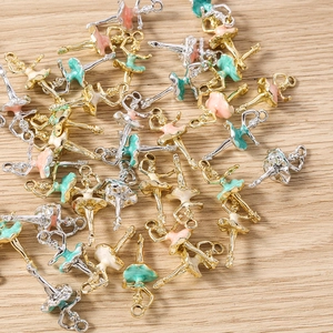Detail view of colorful ballet girl enamel pendants for DIY jewelry and crafts making