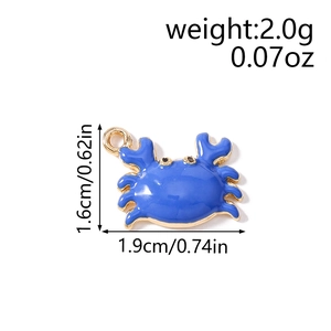 Blue crab enamel charms for jewelry making with gold-tone finish and size dimensions