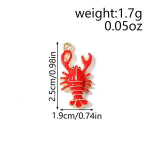 Red lobster enamel pendant with gold metal trim and dimensions for DIY jewelry