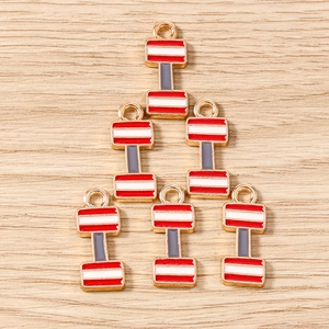 Colgantes de pesas doradas con esmalte rojo y blanco para creación de joyas DIY