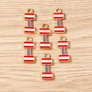 Colgantes de pesas dorados con esmalte rojo y blanco para joyas de fitness DIY