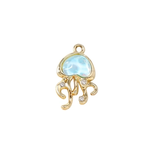 Pendentif méduse doré avec résine bleue et strass pour la création de bijoux DIY