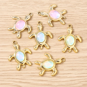 Lot de 10 pendentifs tortue en alliage doré avec pierres opales colorées pour bijoux DIY