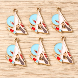 Pendentifs de Papeterie en Émail en Alliage de Zinc pour la Fabrication de Bijoux DIY Règle Crayon Compas Thème École
