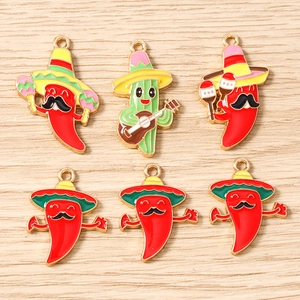 Colorful Mexican style chili and cactus charms with sombreros for DIY jewelry
