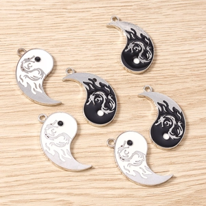 Chinese style Yin Yang Tai Chi dragon metal charms with enamel detail for jewelry making