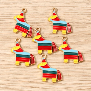 Set of 6 colorful enamel piñata horse charms with gold plated rings for DIY jewelry making