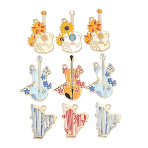 Set of 9 musical instrument charms with guitar violin harp shapes for DIY jewelry making