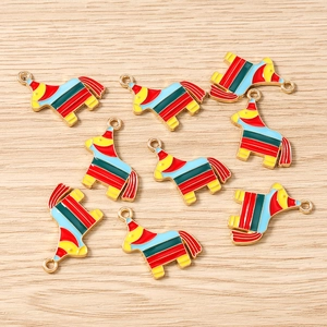 Colorful donkey pinata enamel pendants with gold alloy plating for DIY jewelry making