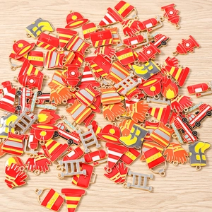 DIY fire theme alloy charms set featuring fire truck and hydrant for jewelry making