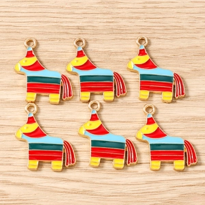 Set of 6 colorful striped donkey pinata charms in gold alloy for DIY jewelry