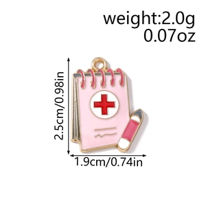 Pink spiral medical notebook enamel charm with red cross and brush for DIY jewelry making
