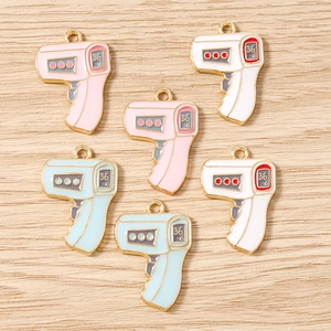 Thermometer Shape Alloy Enamel Pendants For DIY Jewelry Making Pink Blue White Cute Infrared Medical Theme Design Charms