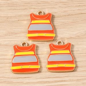 Three orange safety vest alloy pendants with reflective stripes for DIY jewelry making
