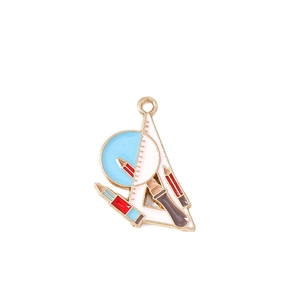 Pendentifs en émail thème papeterie avec règle bleue et crayon rouge pour création bijoux